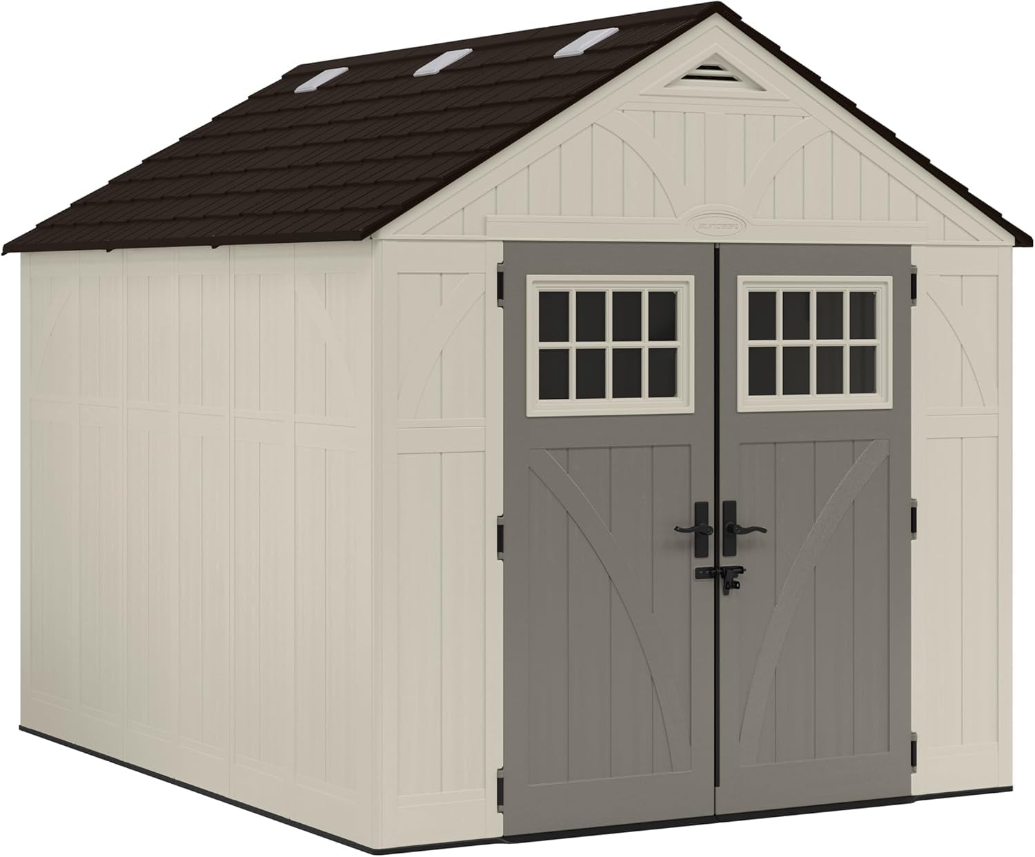 Photo 1 of ***INCOMPLETE SET/ MISSING BOX NUMBER 1 OUT OF 2 BOXES/ ONLY HAS BOX NUMBER 2 OUT OF 2 BOXES**** Suncast 8x10 Ft. Outdoor Storage Shed - Large Resin Outdoor Shed with Floor Included, Lockable Double Doors & Skylights. 547 Cu Ft Tremont Garden Resin Sheds
