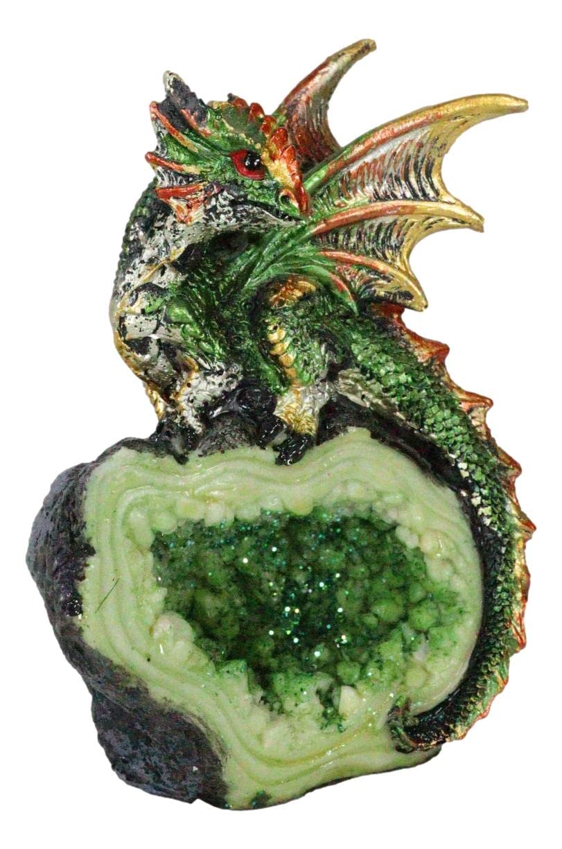 Ebros Gift Fantasy Iridescent Meteorite Hatchling Dragon Guarding Faux Geode Quartz Cryst…