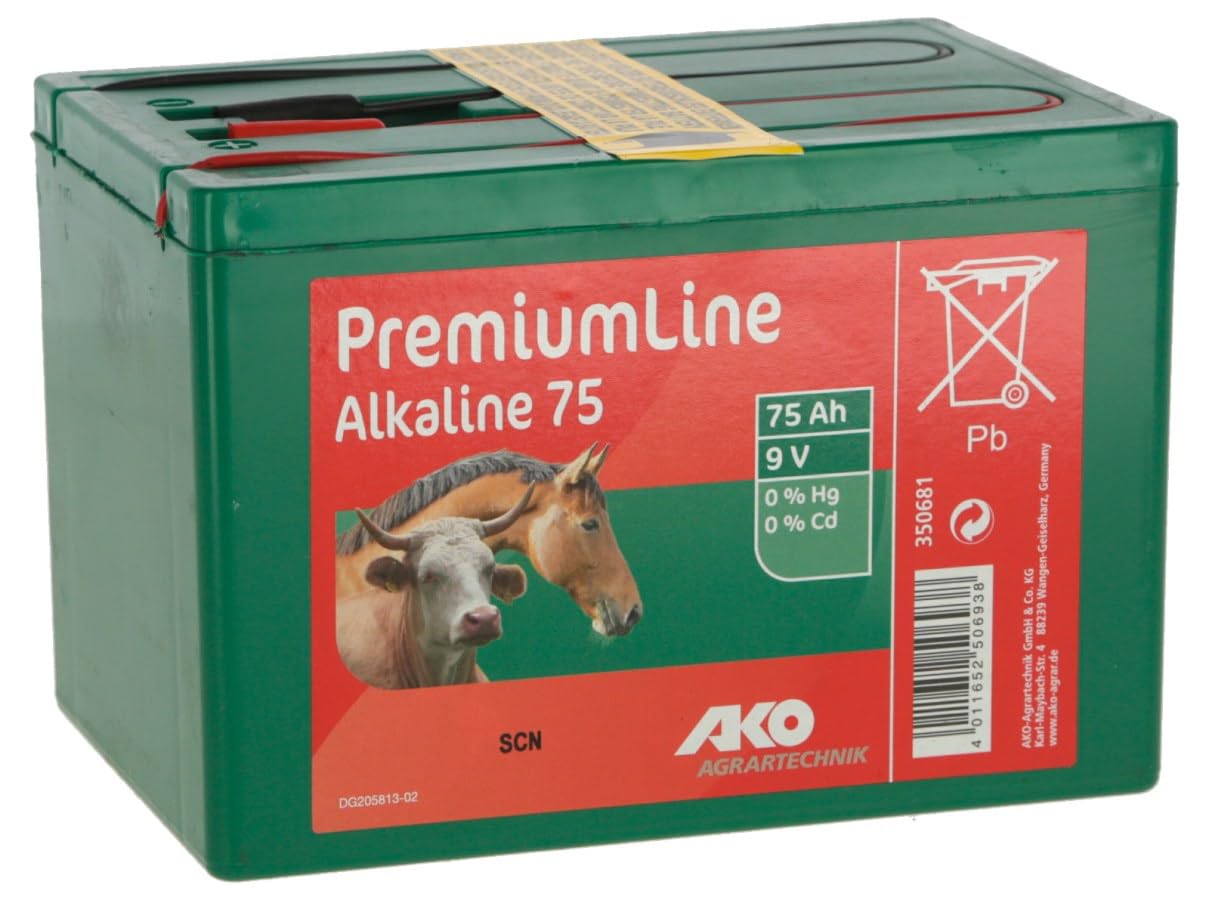 AKO - Batería alcalina alcalina de 9 V, 75 Ah, Fuente de alimentación para cercas de Pasto, Voltaje Constante, Larga Vida útil