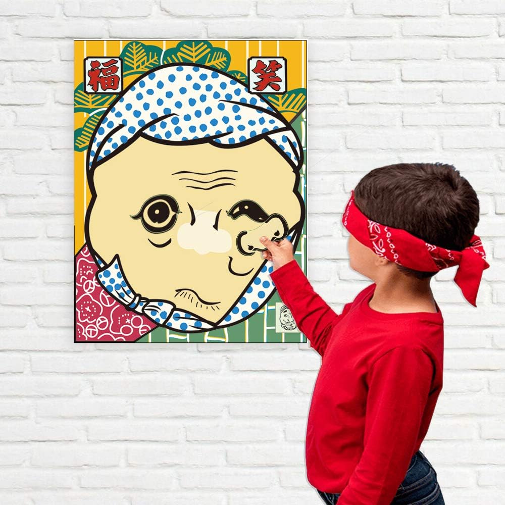 CINECE Fukuwarai New Year Game Set Okame and Hyottoko Pattern (Fukuwarai, Set of 2) : Toys & Games