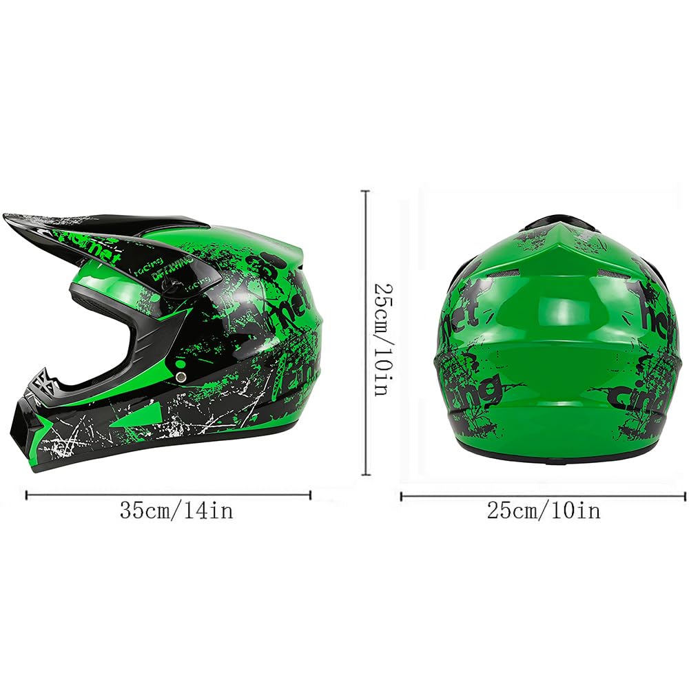 Młodzieżowe kaski motocrossowe, offroad, kaski rowerowe dla chłopców i dziewczynek, spersonalizowane kaski motocyklowe, standardy CE (zielony, M)
