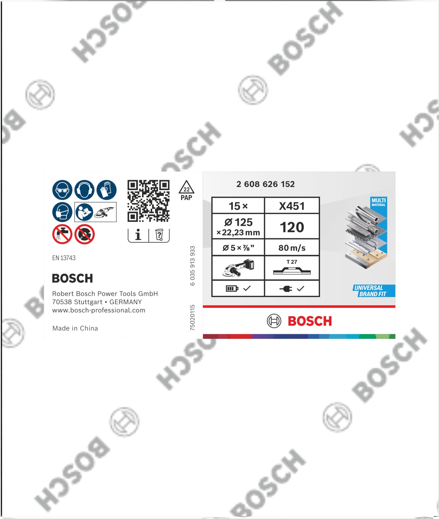 Bosch 15x Disco lamellare X451, G80, G120 (per Acciaio, Alluminio, Ø 125 mm, Grano 120, Professional Accessorio Smerigliatrice angolare piccola)