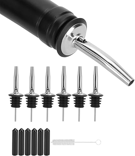 Miniatura 5 de Vertedores de acero inoxidable, juego de vertedor de vino con tapas largas y cepillo, vertedores clásicos de botellas con boquilla cónica con tapas