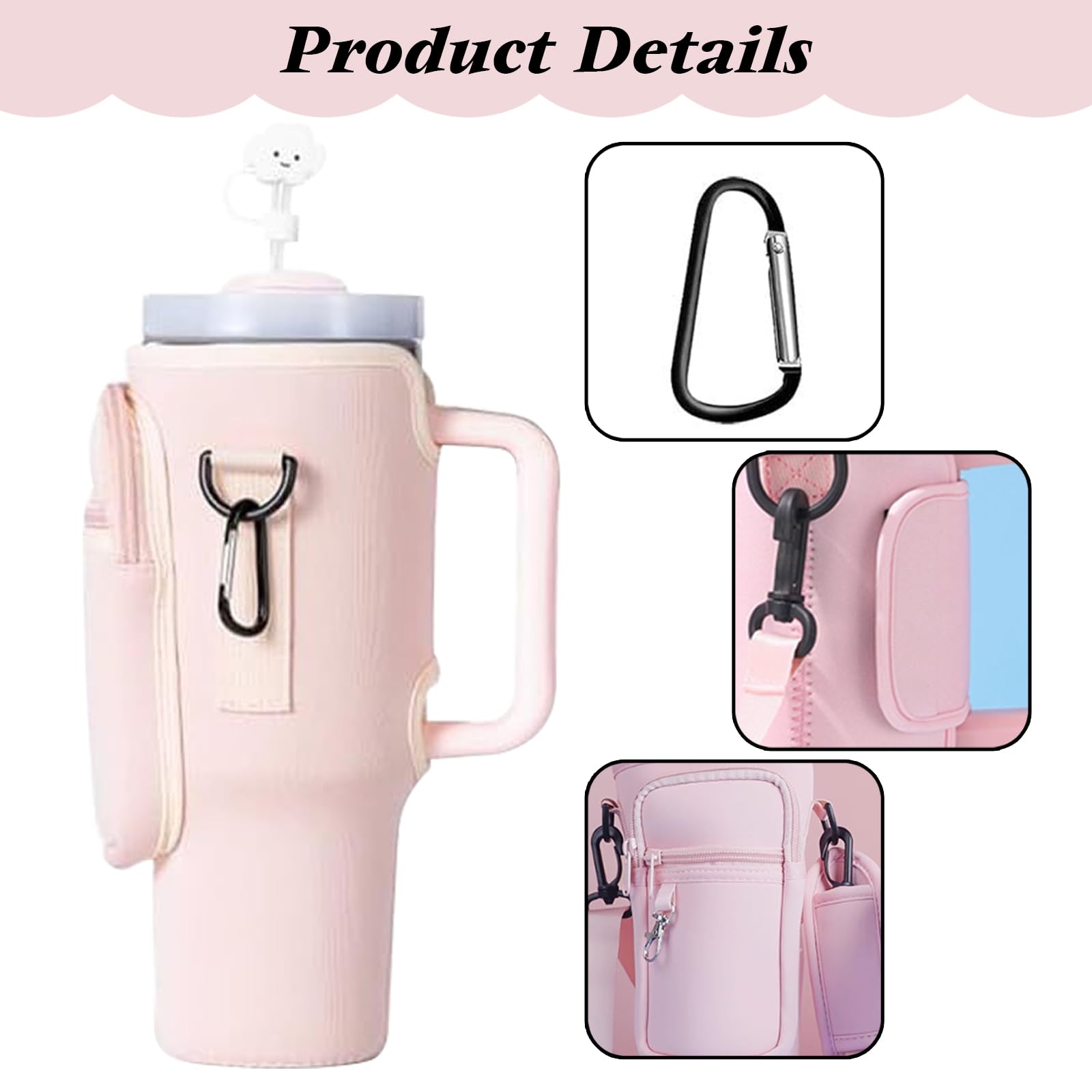 40oz Stanley Cup Accessori, Porta Borraccia Tracolla per Stanley, Accessori Stanley Cup, con Scomparto per Cellulare e Tracolla Regolabile, per Escursioni, Corsa, Ciclismo