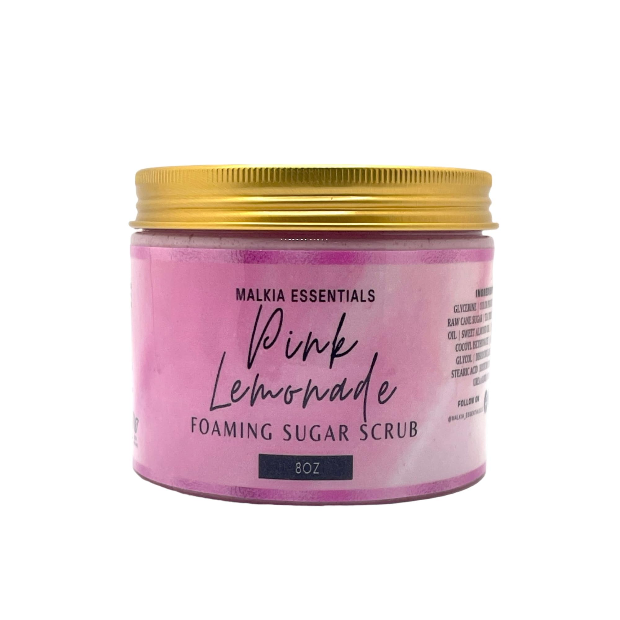 Malkia Essentials- Pink Lemonade Vegan Foaming Sugar Scrub for body, hands, and foot, daily dry skin care, gentle and non toxic ingredients, for Eczema and Sensitive Skin