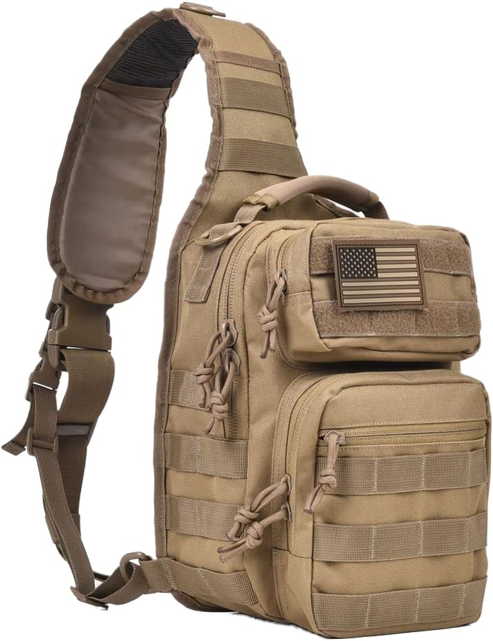 REEBOW GEAR Tactical Sling Bag for Men Military Single Shoulder Backpack Outdoor EDC Range Pack (Tan)