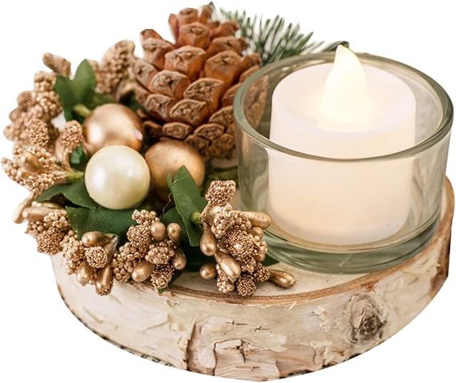 Christmas Candle Holder,Christmas Table Centrepiece,Christmas Room Decorations,Christmas Votive Candle Holder,Christmas Pine Cone Candlestick Ornament,Gift for Advent and Christmas Party