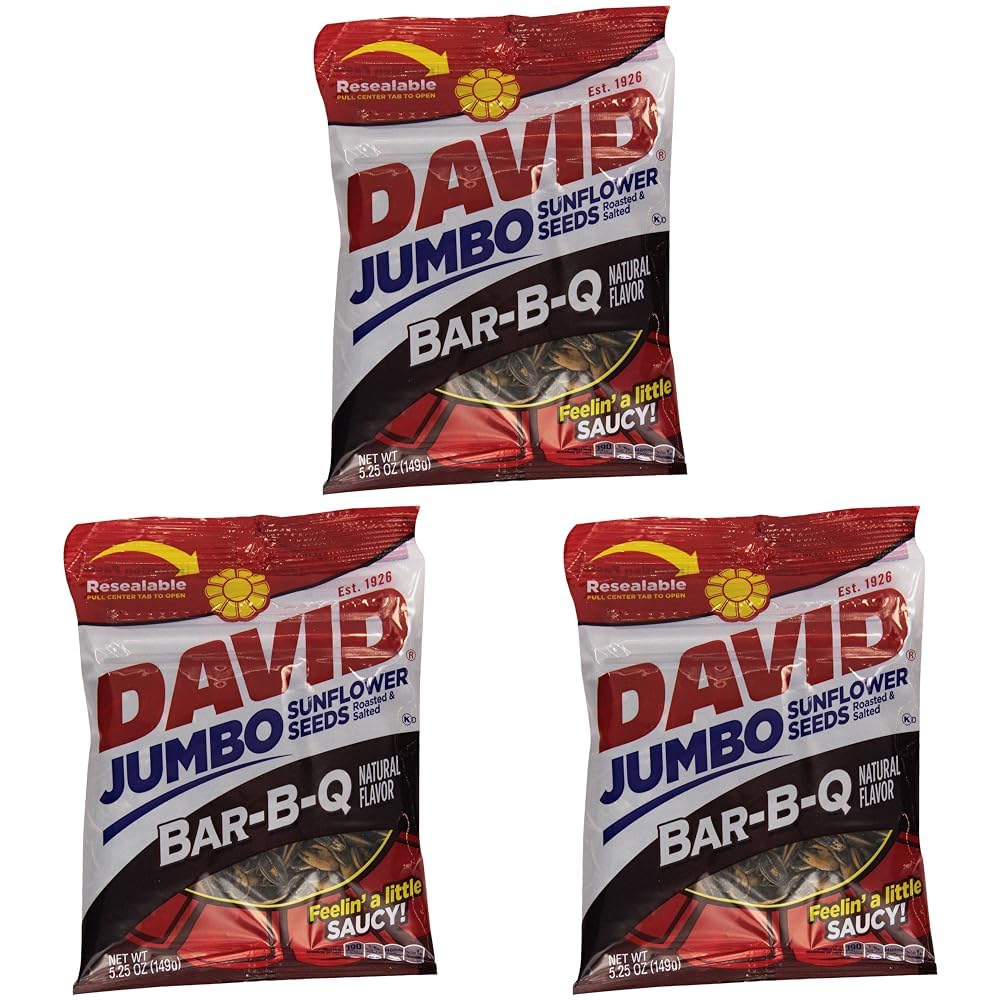 DAVID Jumbo Sunflower Seeds,Bar-B-Q Flavor,5.25 oz.,(Pack of 3)