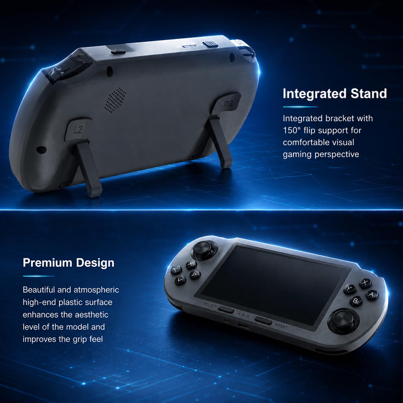 Whatsko Spielekonsole, Retro Konsole, Handheld Video Konsole mit 4.5 Zoll IPS Bildschirm und zahlreichen vorinstallierten Spielen, 64 GB, 3000 mAh, Video/Musik/E-Book/Fernseher (Schwarz)