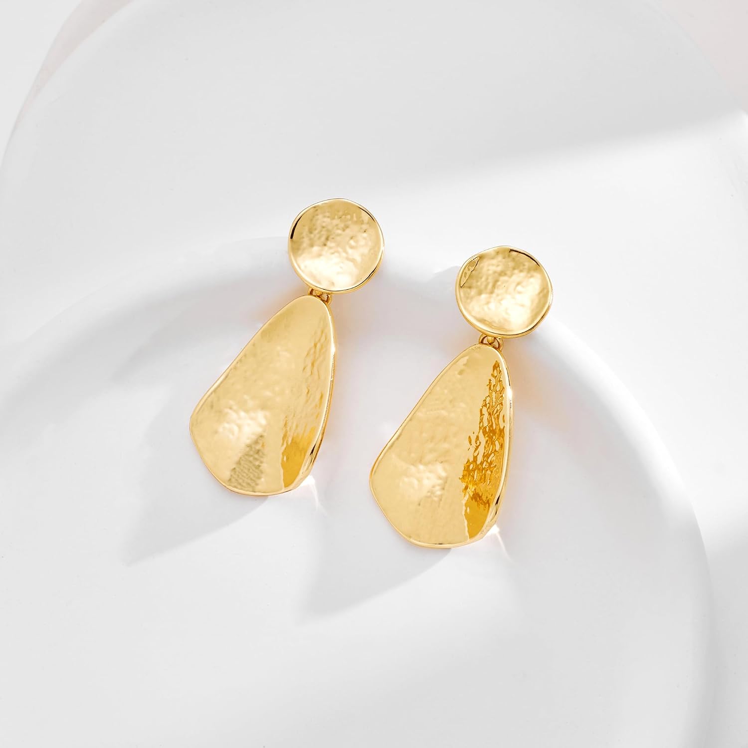 YUJIE Clip On Earrings for Women Dangle Hammered Geometric Earrings Gold Plated Jewelry
