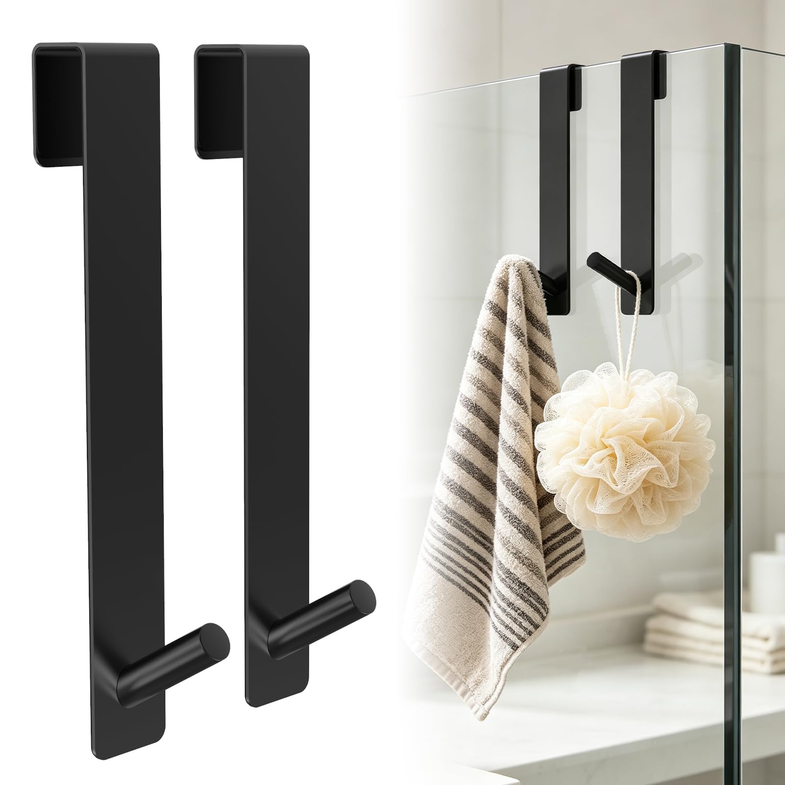 CHGANG 2 PCS Heavy-Duty Stainless Steel Over The Glass Door Shower Hooks