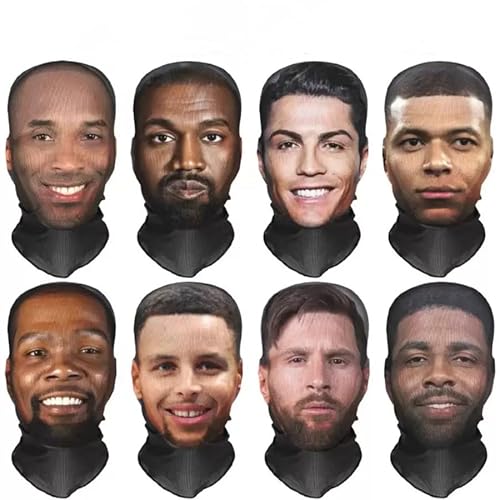 3D Digital Print Portrait Balaclava, Multi-Functional Outdoor Face Mask, Hip-Hop Headscarf, Mesh, Black, One Size Fits Most, Unisex Adult