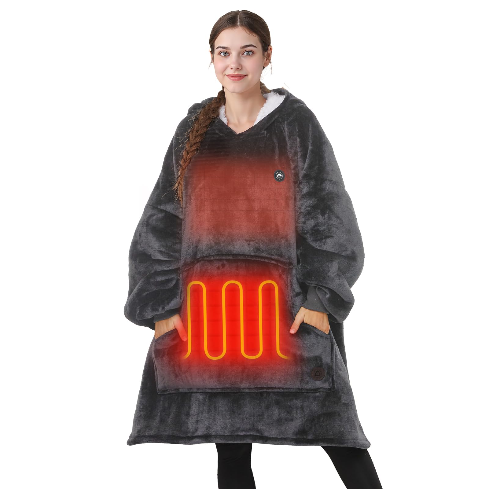 THREE POODLE Heated Wearable Blanket Hoodie, Cordless Electric Hoodie