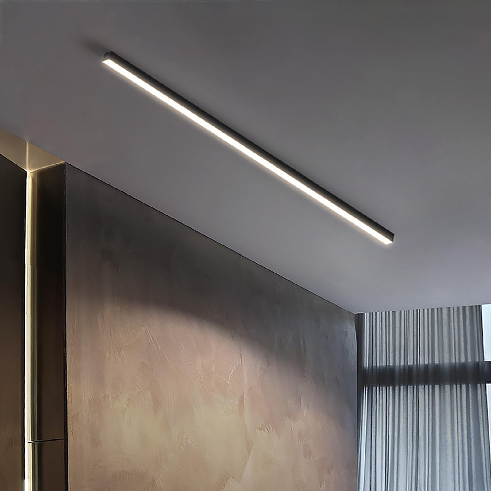 Lámpara de Techo LED de Acrílico Lineal Moderna2700K/4500K/6500K Pantalla de Acrílico Minimalista Empotrado Barra luz Aluminio Techo para Cocina Dormitorio Sala Estar 200CM (Luz Neutra,100CM)