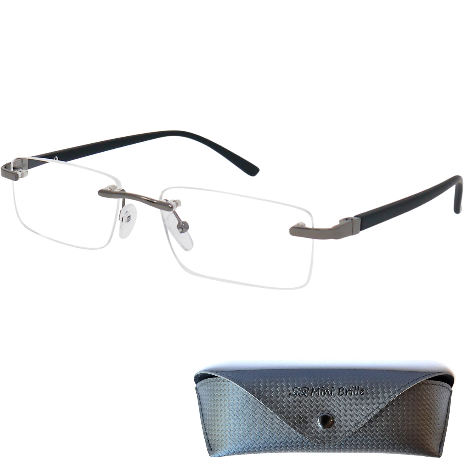 Mini BrilleRimless Reading Glasses with Rectangular Lenses, Stainless Steel Frame, Reading Aid for Men and Women