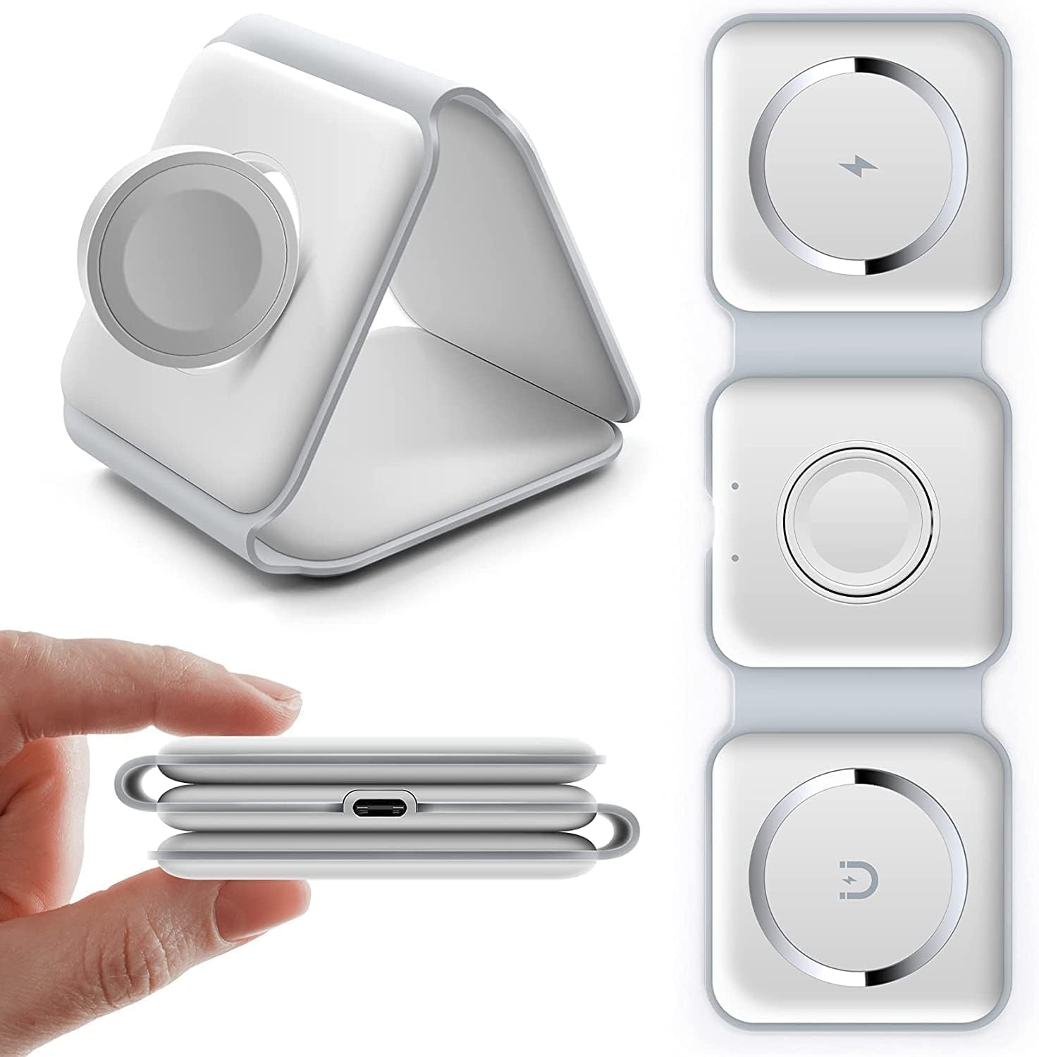 3 in 1 Wireless Charger,Magnetic Foldable Charging Station,Fast Wireless Charging Pad (WHITE) (white)