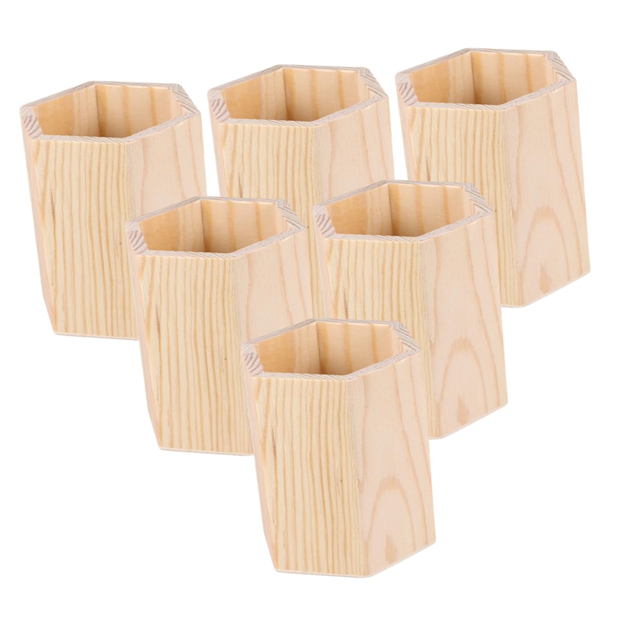 Porte crayon bois pin naturel, organisateur de bureau hexagonal, rangement fournitures et stylos