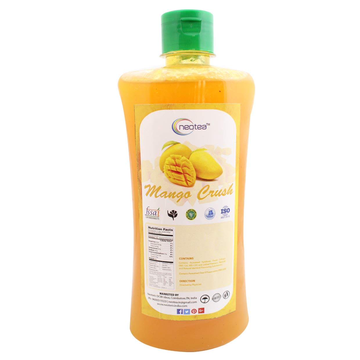Neotea Mango Fruit Crush, 500ML– Refreshing Mango Drink with Natural Flavors, No Added Sugar, 100% Natural Ingredients, Healthy Hydration, Low-Calorie, Perfect for On-the-Go, Vegan & Gluten-Free Beverage