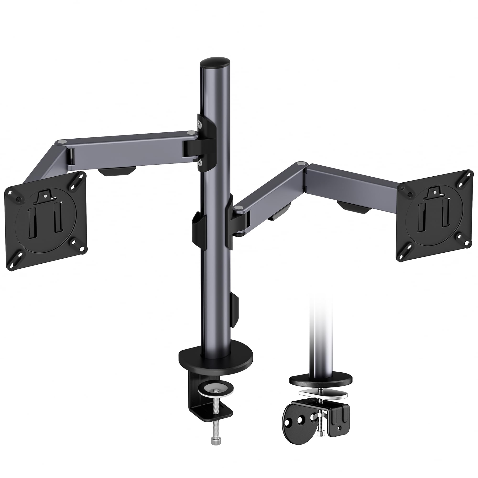 Ibergrif Soporte de Monitor para Pantallas de 13 a 32 Pulgadas, Brazo Ajustable en Altura para Monitore de hasta 8 kg, Dos Opciones de Montaje, Inclinación, Giro y Rotación, VESA 75/100mm, MA002