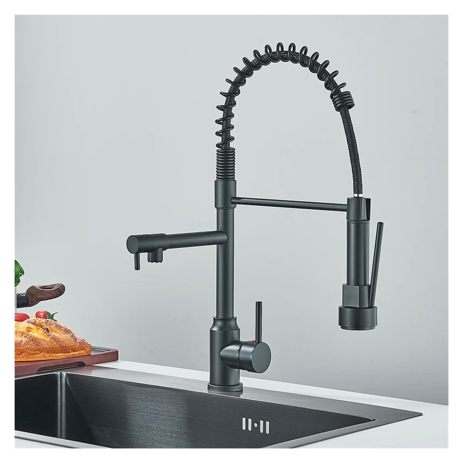 Yjyjy Matte Black Chrome Removable Gourmet Kitchen Faucet Dual Head Swivel Deck Mount Single Handle Hot & Cold Water Mixer Kitchen Sink Crane, Chrome Bathroom Faucet