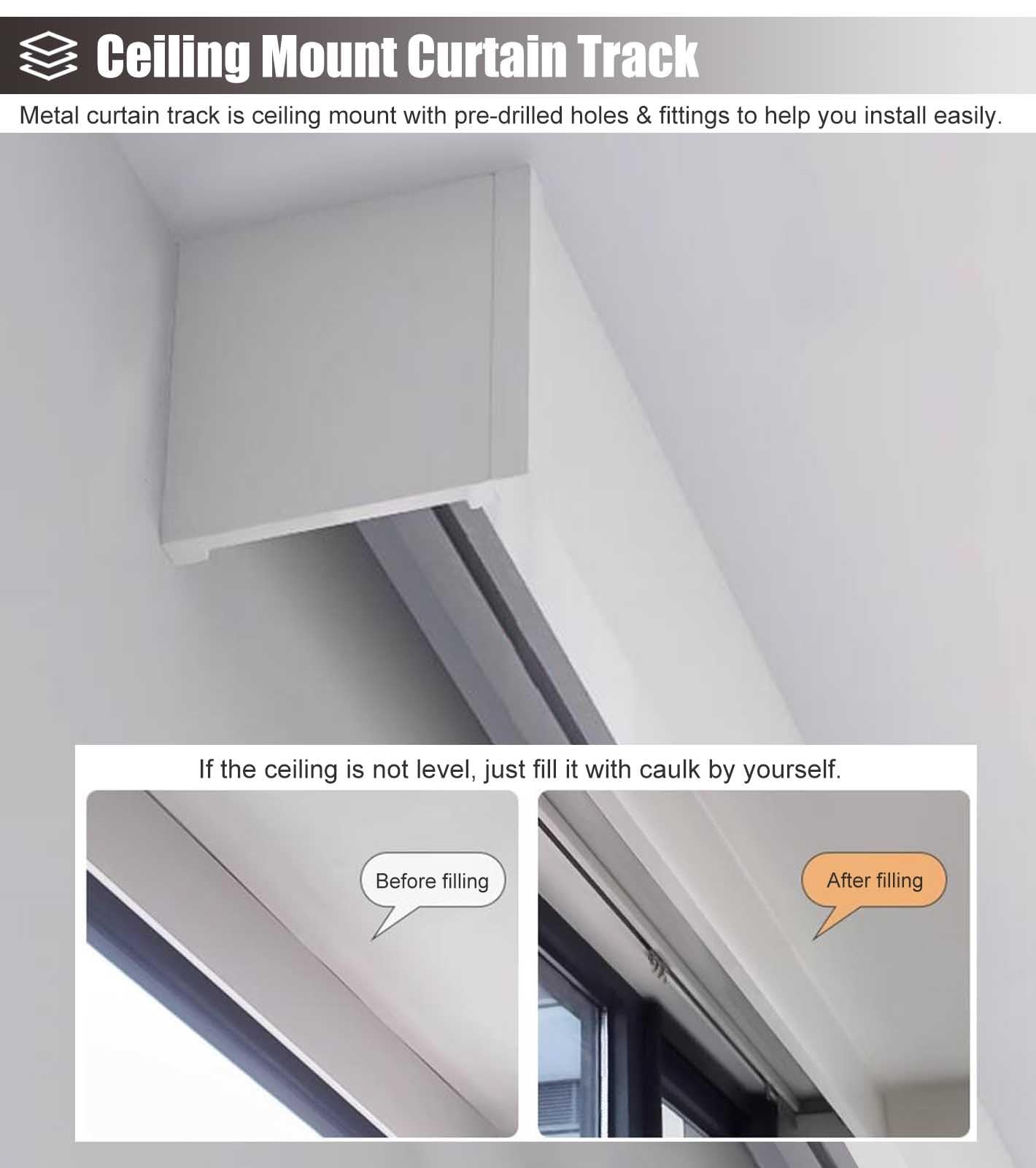 Cache-Rideau en Alliage d'aluminium pour fenêtre, Tringle à Rideaux Droite de 700 cm (Blanc) pour la décoration de Balcon à la Maison ou au Bureau.