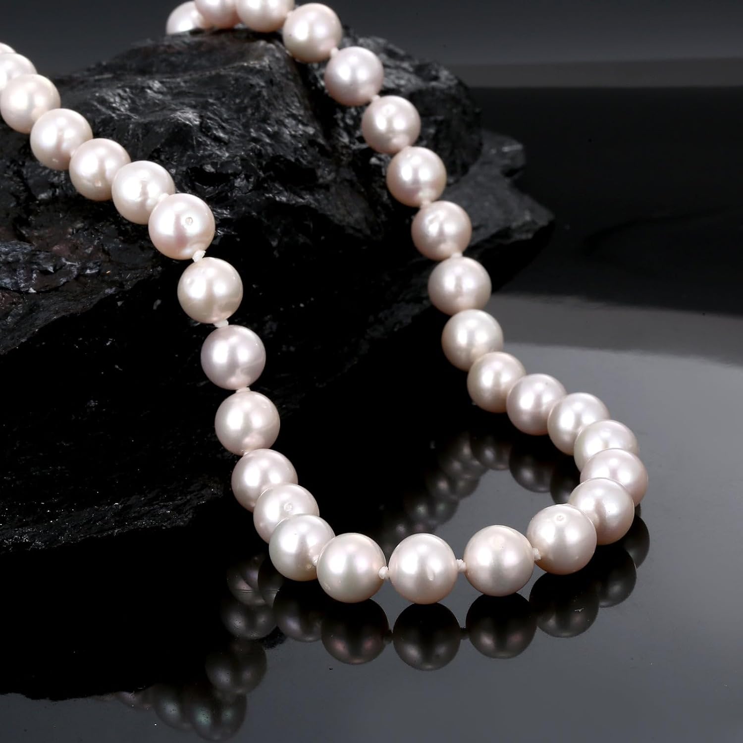8-12mm 18" Real Pearl Necklace for Women with AAA+ Quality & 925 Sterling Silver Lock - Round White Freshwater Edison Pearl Strand Necklace June Birthstone Jewelry Gifts for Her (18"+3")