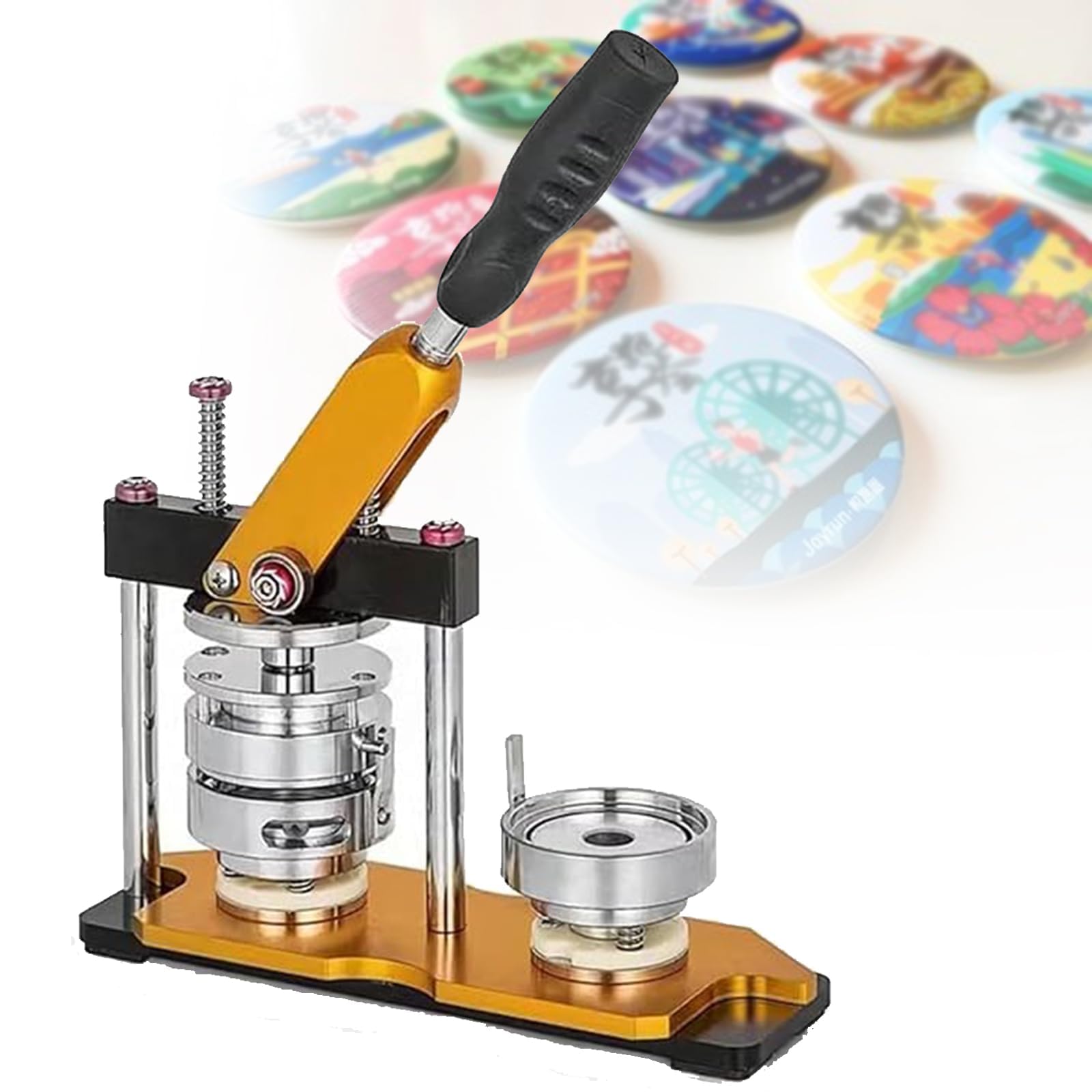 Machine à badges rotative, presse à boutons ronds avec 100 matériaux, construction en métal durable, poignée économe en main-d'œuvre pour créer des broches et des porte-clés
