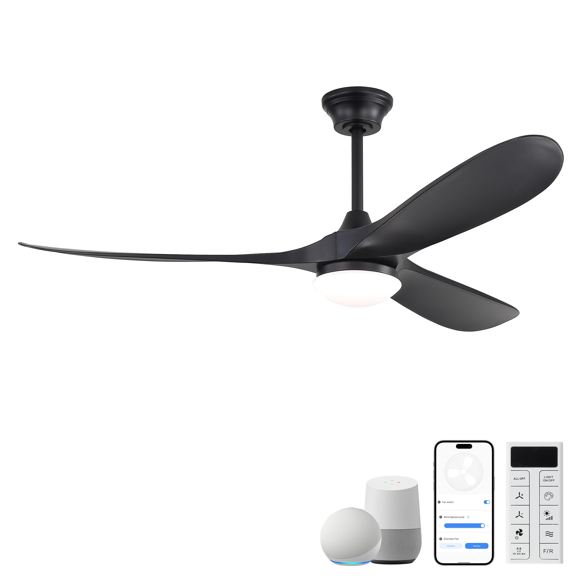 60-Inch Smart Ceiling Fan with Light, Smart App &amp; Remote Control, Quiet DC Motor, 3-Color Dimmable LED, 1H/4H/8H Timer, Quiet DC Fan for Living Rooms &amp; Master Bedrooms