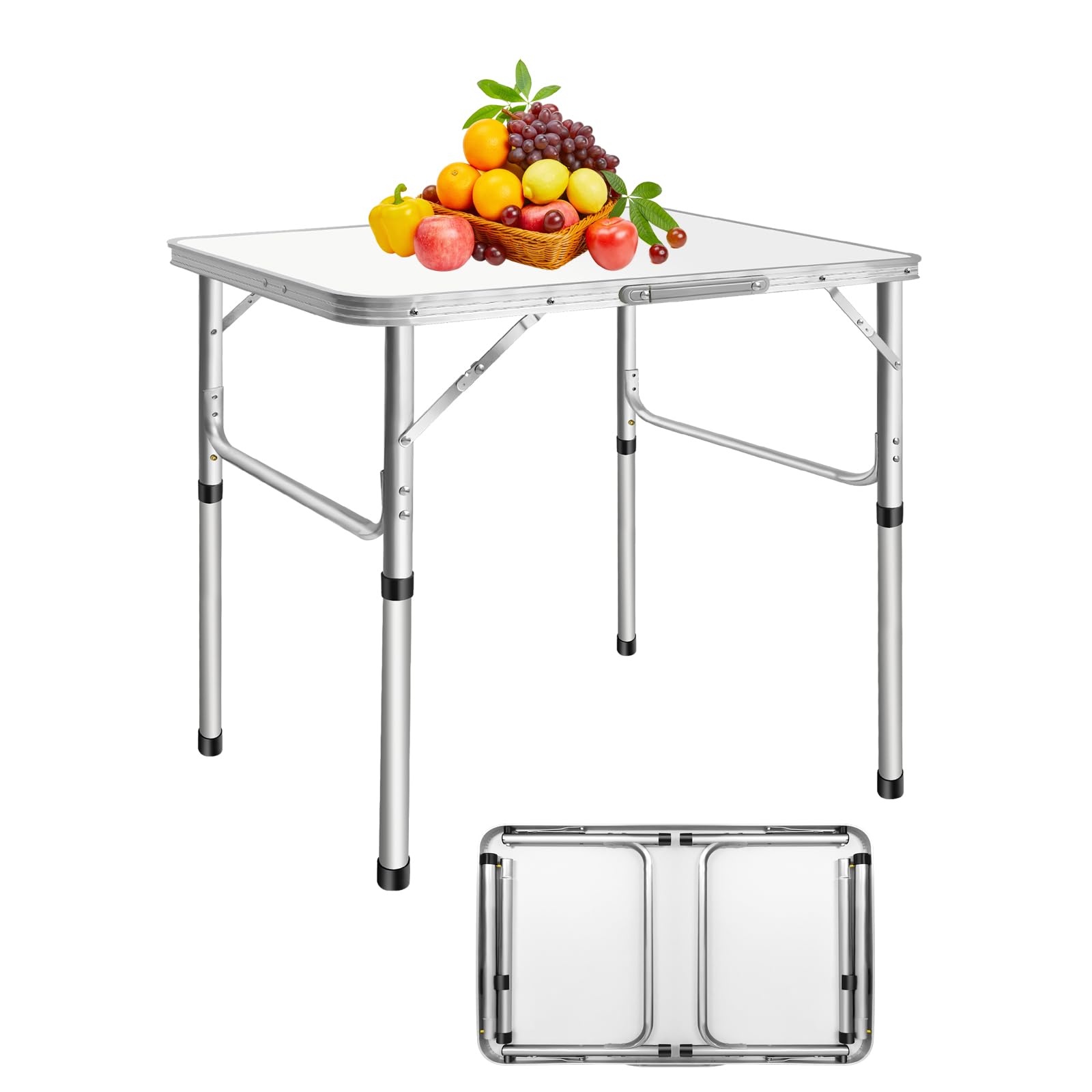 EFAN Folding Camping Table, Adjustable Height Foldable Picnic Tables with Carry Handle for Outdoor Indoor Catering Buffet and Garde, 75x55x35/60cm