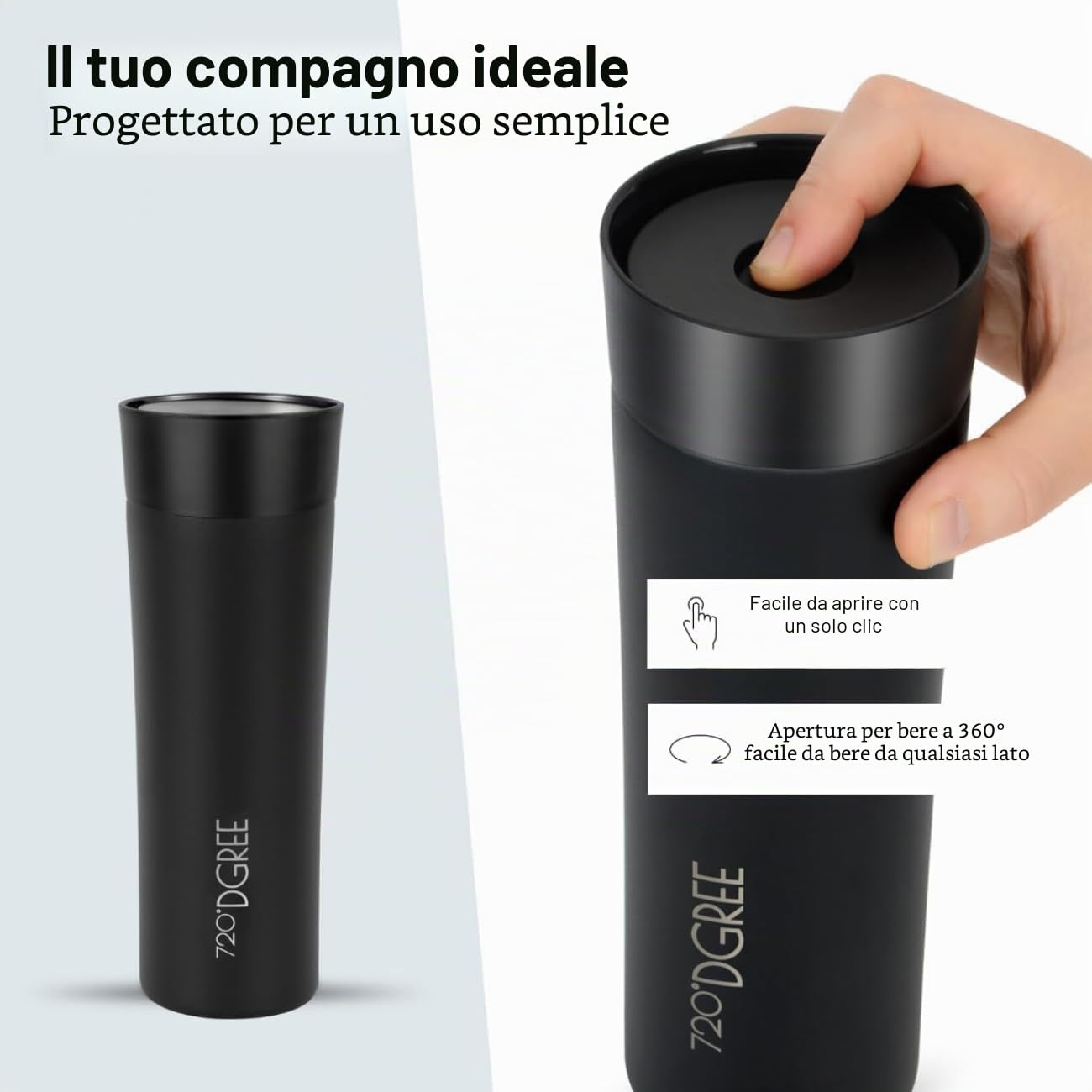 720°DGREE Tazza Termica Viaggio 210ml “PleasureToGo 2.0“ - 3 Misure, Senza BPA, Prova Perdite, Acciaio Inossidabile, Doppia Parete Isolata Sottovuoto, 360°-Coperchio - Caffè, Tè 3h caldo, 6h freddo