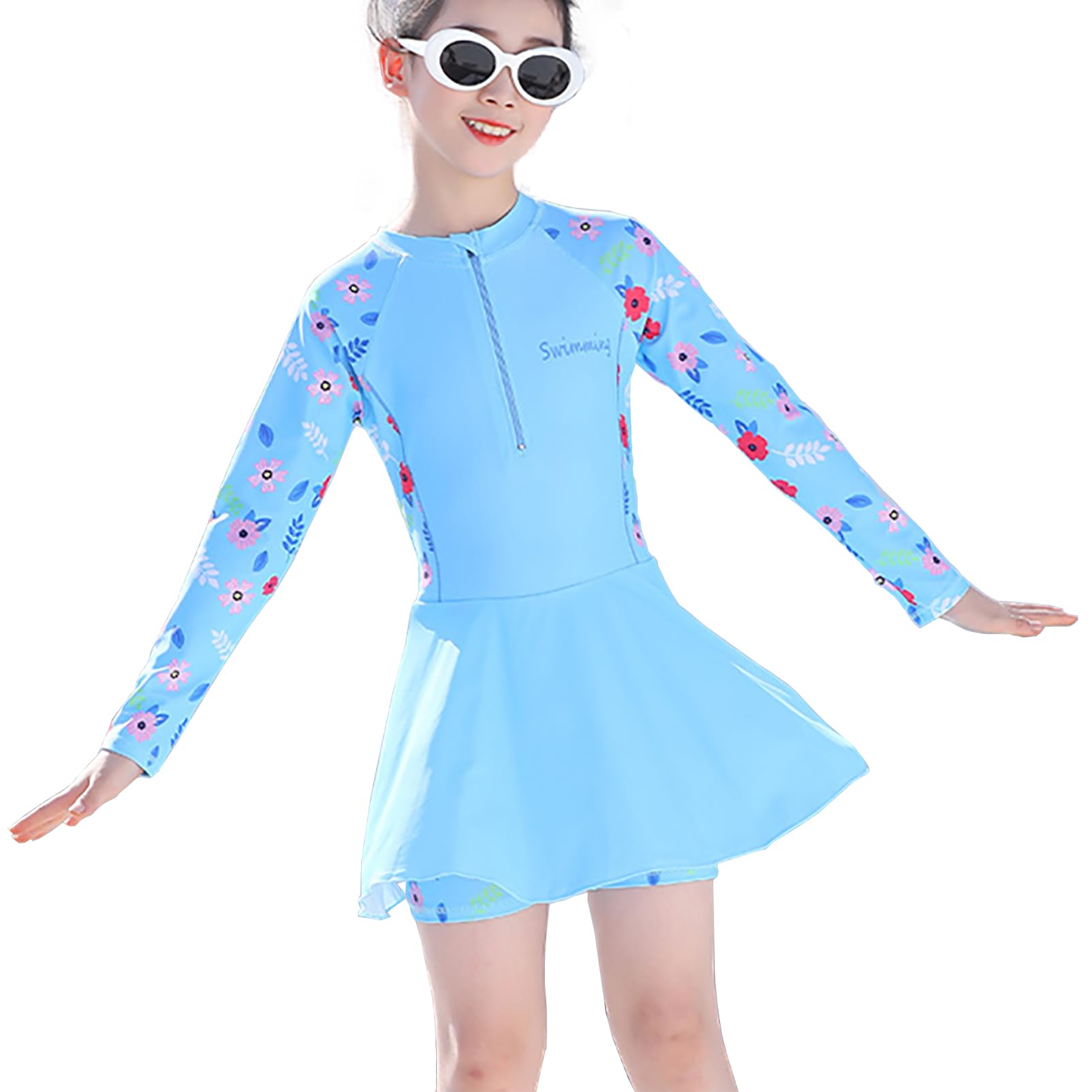 Nautysaursgirls Swimming Costume Long Sleeve One Piece Swimsuit