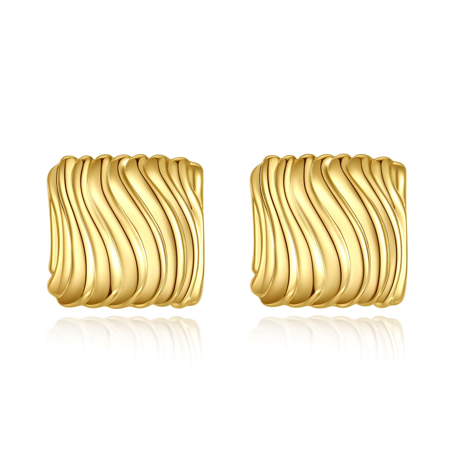 Orecchini Donna A Bottone Grandi Oro - Righe Quadrate, Anallergici In Argento, Regalo Compleanno - 5