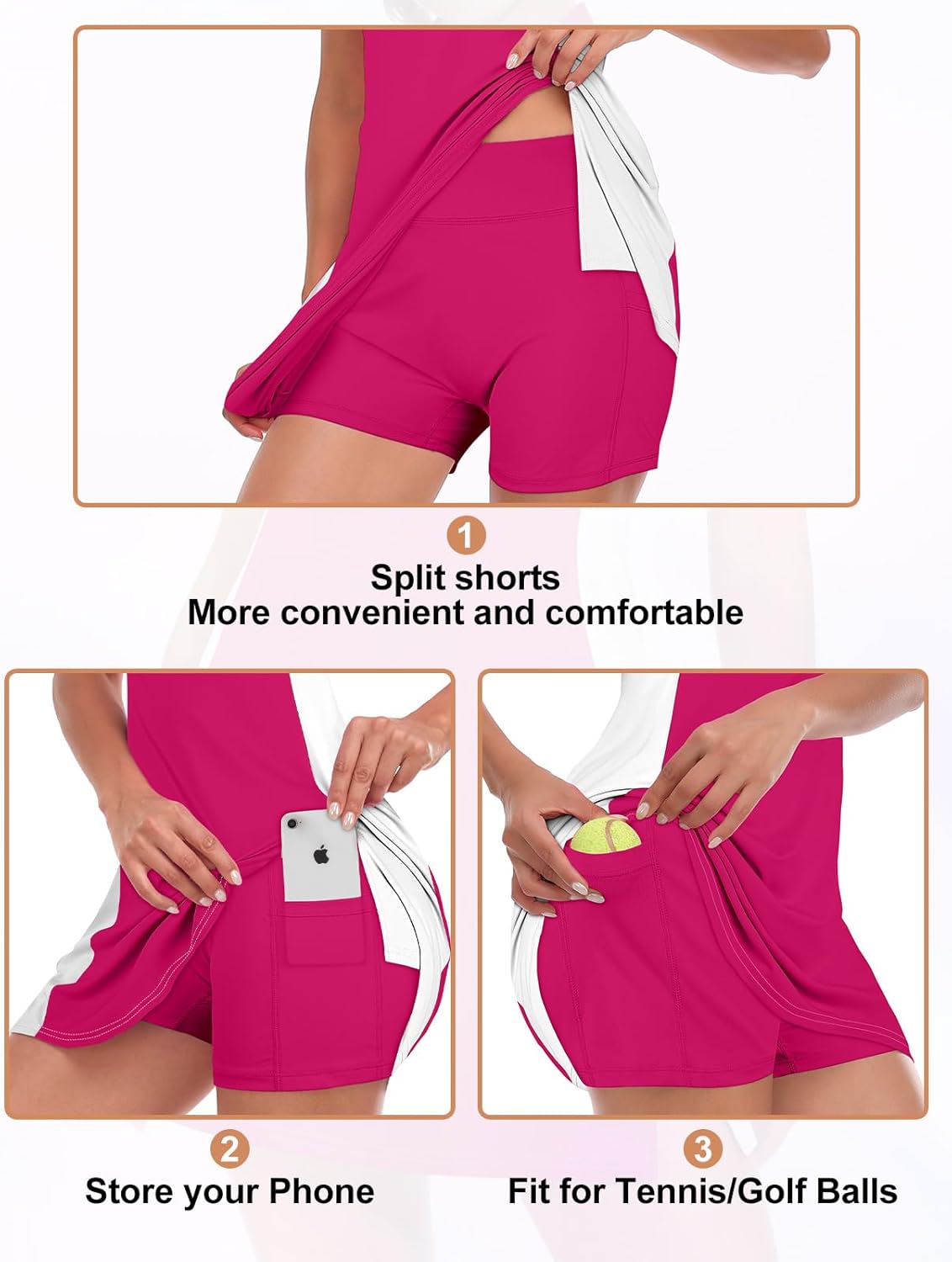 Viracy Tennis Dress Golf Dresses for Women with Shorts, Pockets Sleeveless Zip Up Stand Collar Lightweight Athletic Dress - Image 5