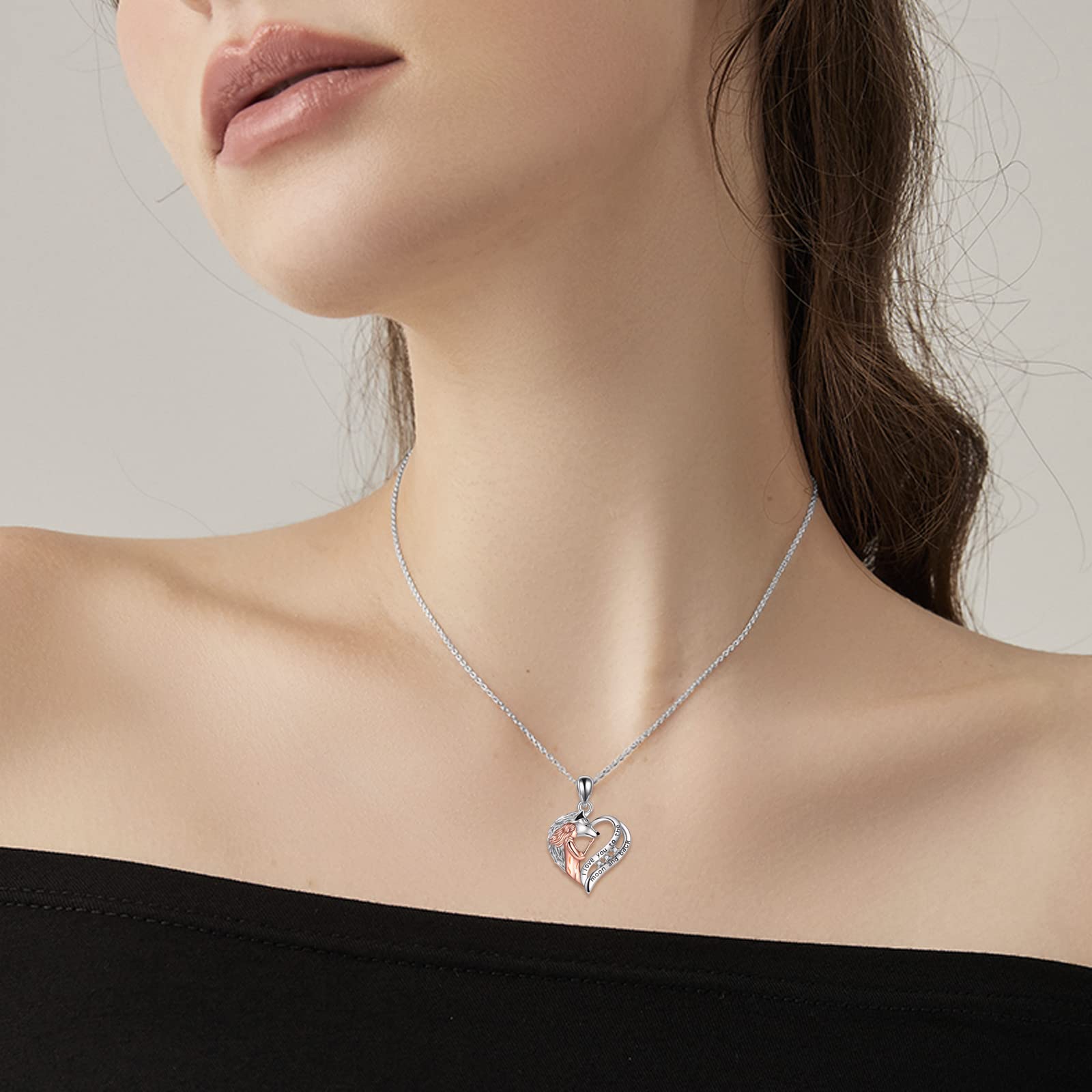 YAFEINI Lobo Joyería Regalos Plata Esterlina Amor Corazón Lobo Niña Colgante Collar te Amo a la Luna y Espalda Collar Joyería para Mujer Adolescente Novia
