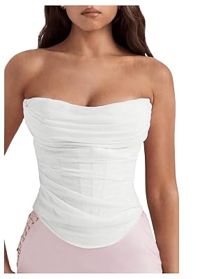 Floerns Womens Strapless Ruched Tube Tops Sleeveless Bandeau Concert Corset Top