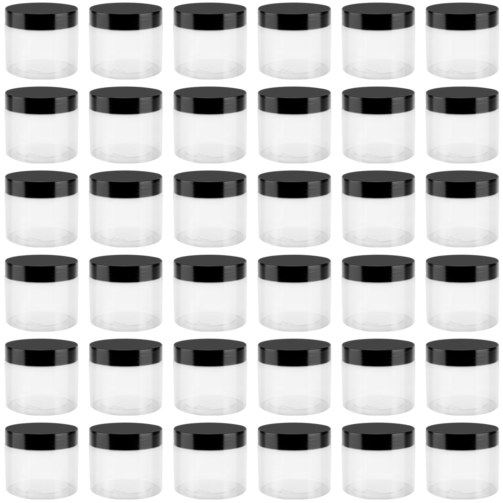 PINGEUI 36 Pack 120ml Small Round Plastic Jars, Wide Mouth Storage Jars with Black Lids