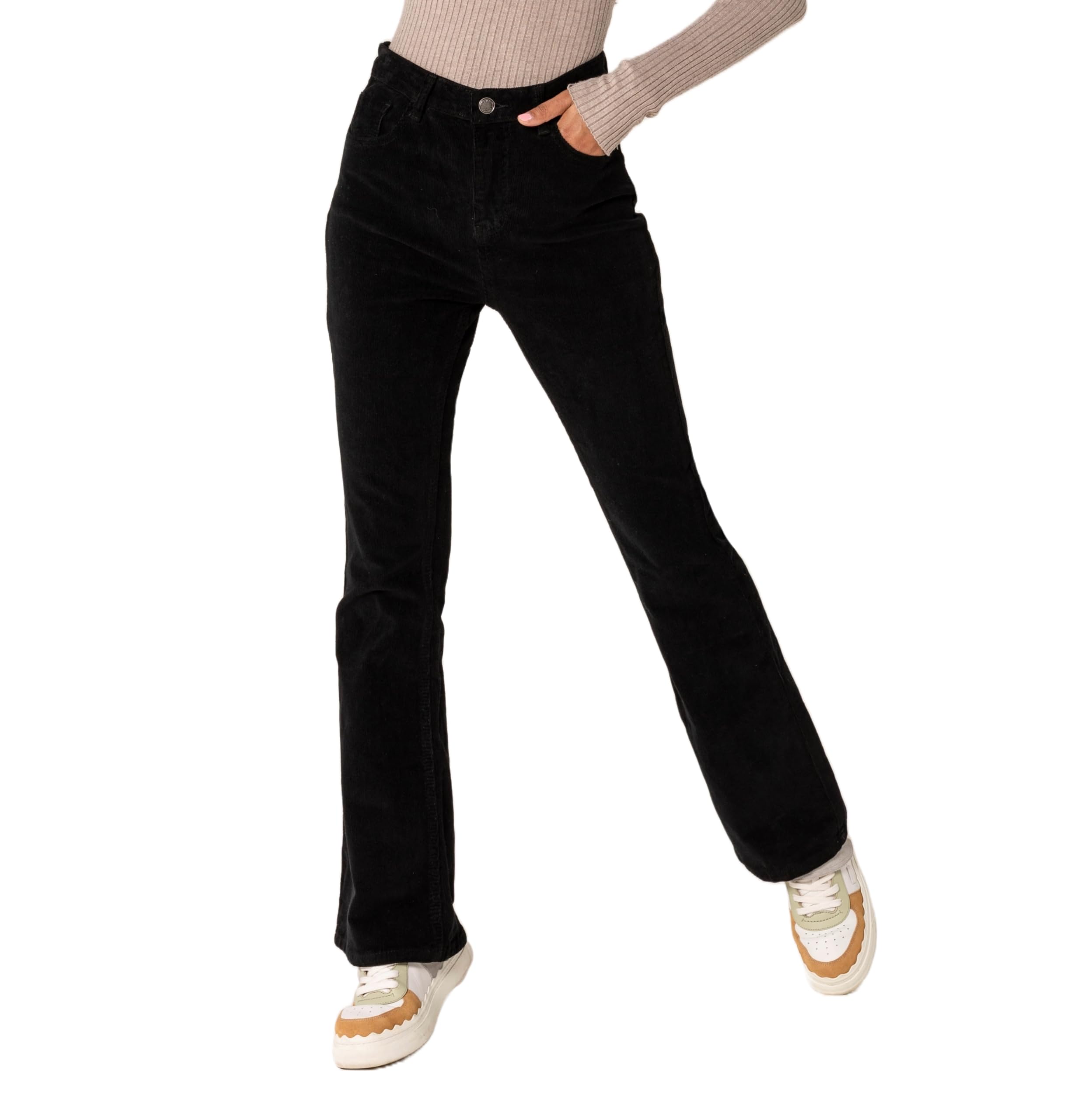 Nina Carter J221 - Pantaloni da donna a vita alta, in velluto a coste, stile vintage
