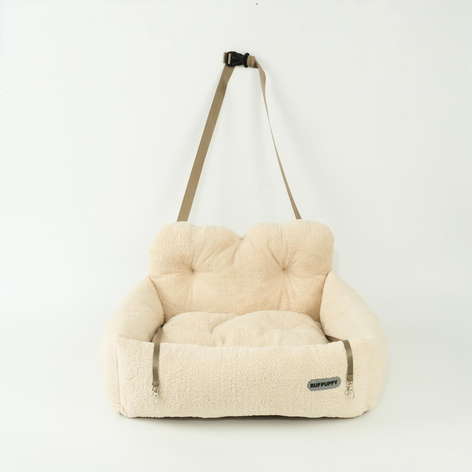 Asiento para Mascotas Cama SUV Coche Perro Asiento Lavable Antideslizante Correas Dobles Transportín Portátil Adecuado para Viaje Auto Acampada, Beige S