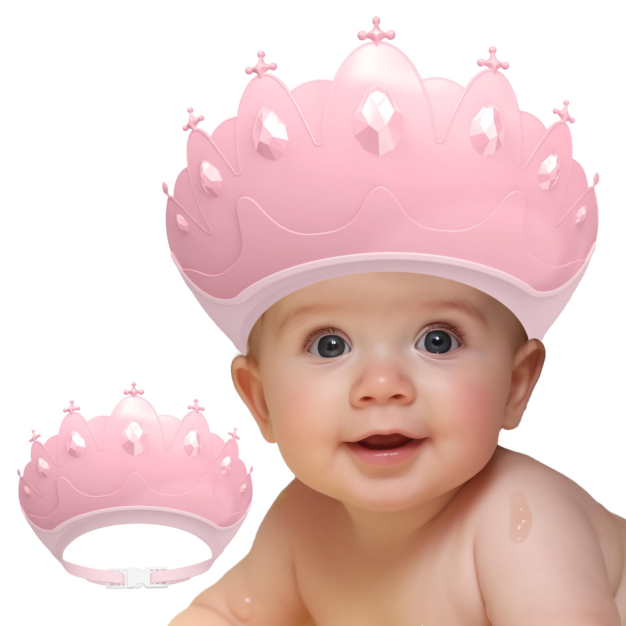 Baby Shower Cap Shield, Baby bath set shower cap, Visor Hat for Eye and Ear Protection for 0-9 Years Old Children,Cute Crown Shape Makes the Baby Bath More Fun (Pink) LiLiBBShie