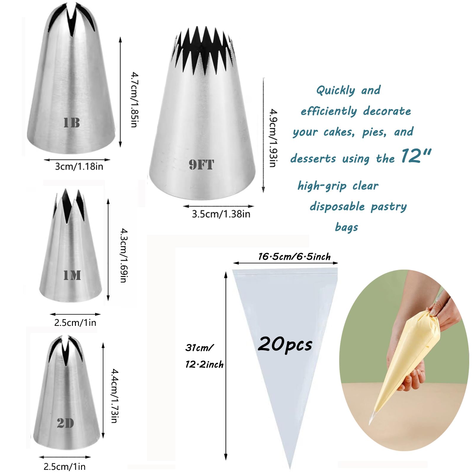 Amazon.com: Extra Large Piping Tips and Bags, 9FT 1B 2D 1M Icing
