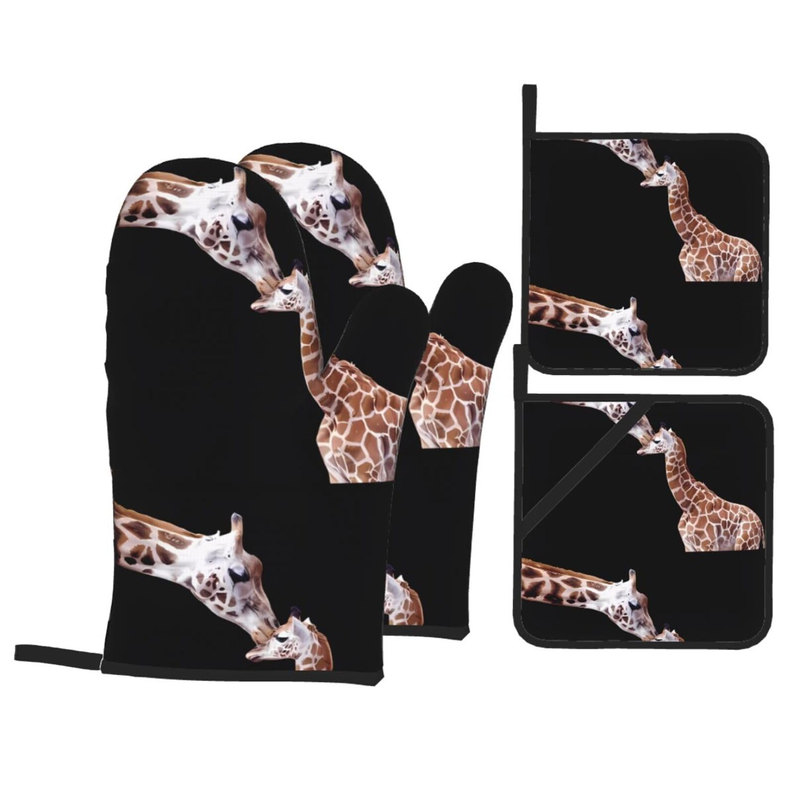 WHJSHOP Mother Baby Giraffe Prints Kitchen Layers: Waterproof Oven Covers for Safe Handling & Easy Cleanup – 4 Piece Heat Protection Bundle