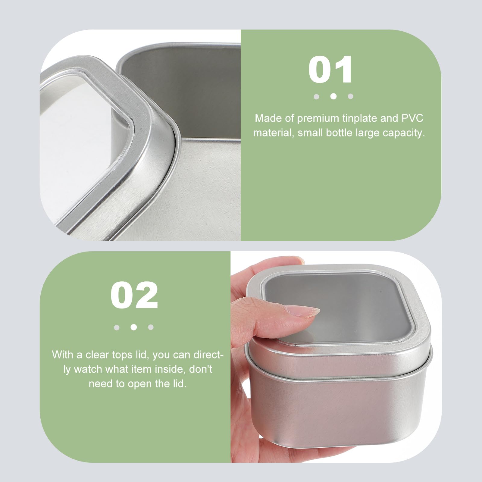 HANABASS Contenitori in Latta Quadrati 15 con Coperchio Trasparente 8 Once Scatole Riutilizzabili per Conservazione e Creazione Candele