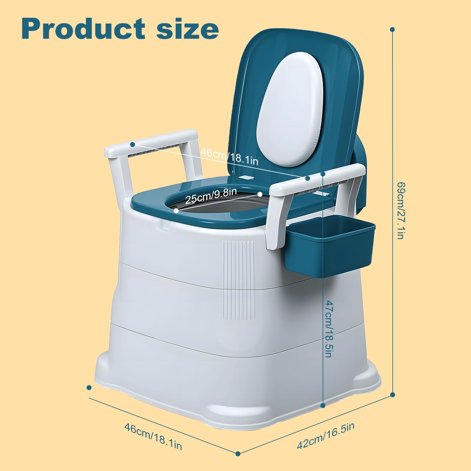 Nachttisch-Toilettenstuhl, tragbare Toilette für Erwachsene, mit abnehmbarer Armlehne, Tragkraft 150 kg, mobiler Toilettenstuhl für ältere und behinderte Menschen, mit verstärkten Beinen (Blau)