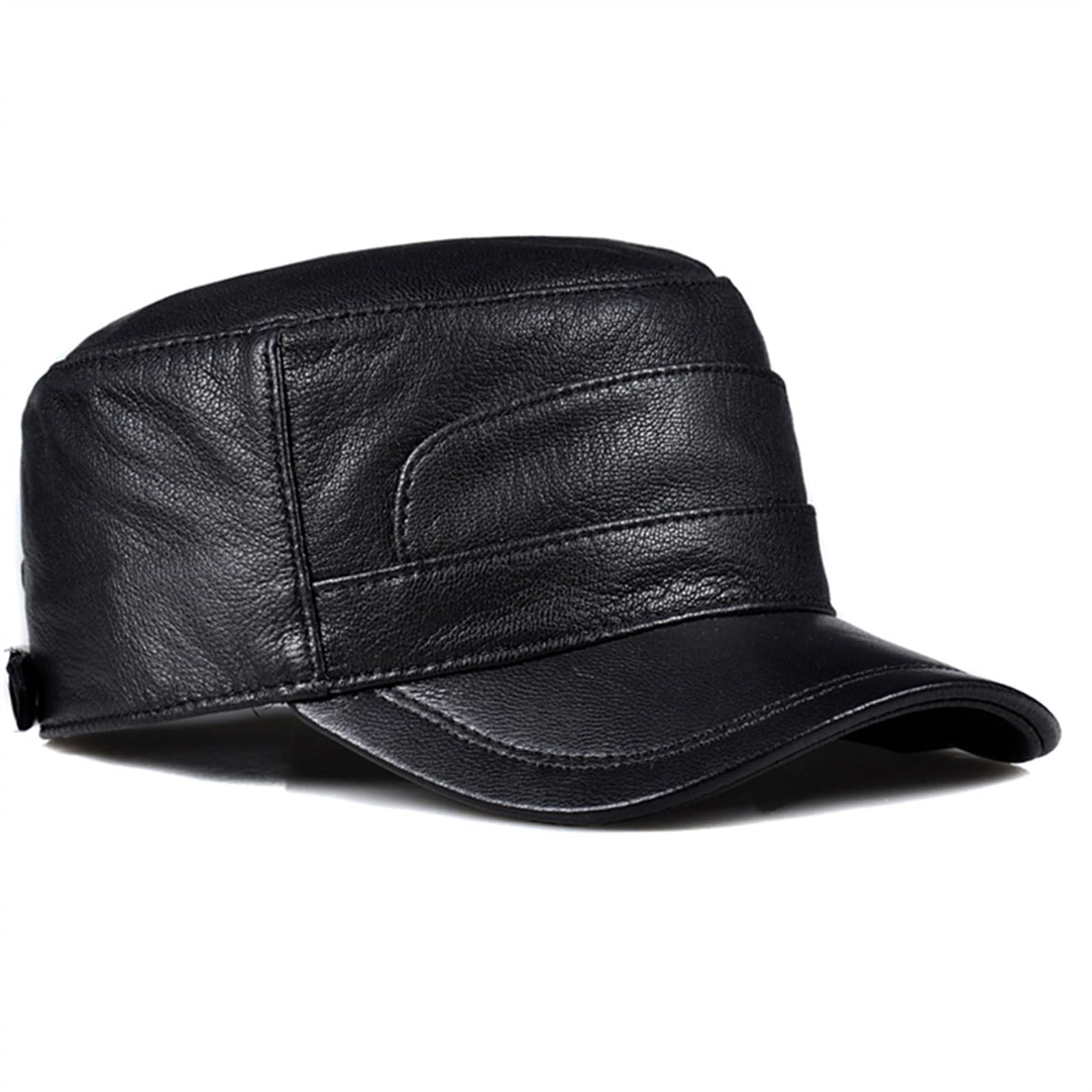 Jesienno-Zimowa Czapka Z Płaskim Wierzchem Z Prawdziwej Skóry Męska Rozrywka Męska Prawdziwa Skóra Owcza Pojedyncza Cienka Czapka, Czarno-Xxl (59Cm60Cm)
