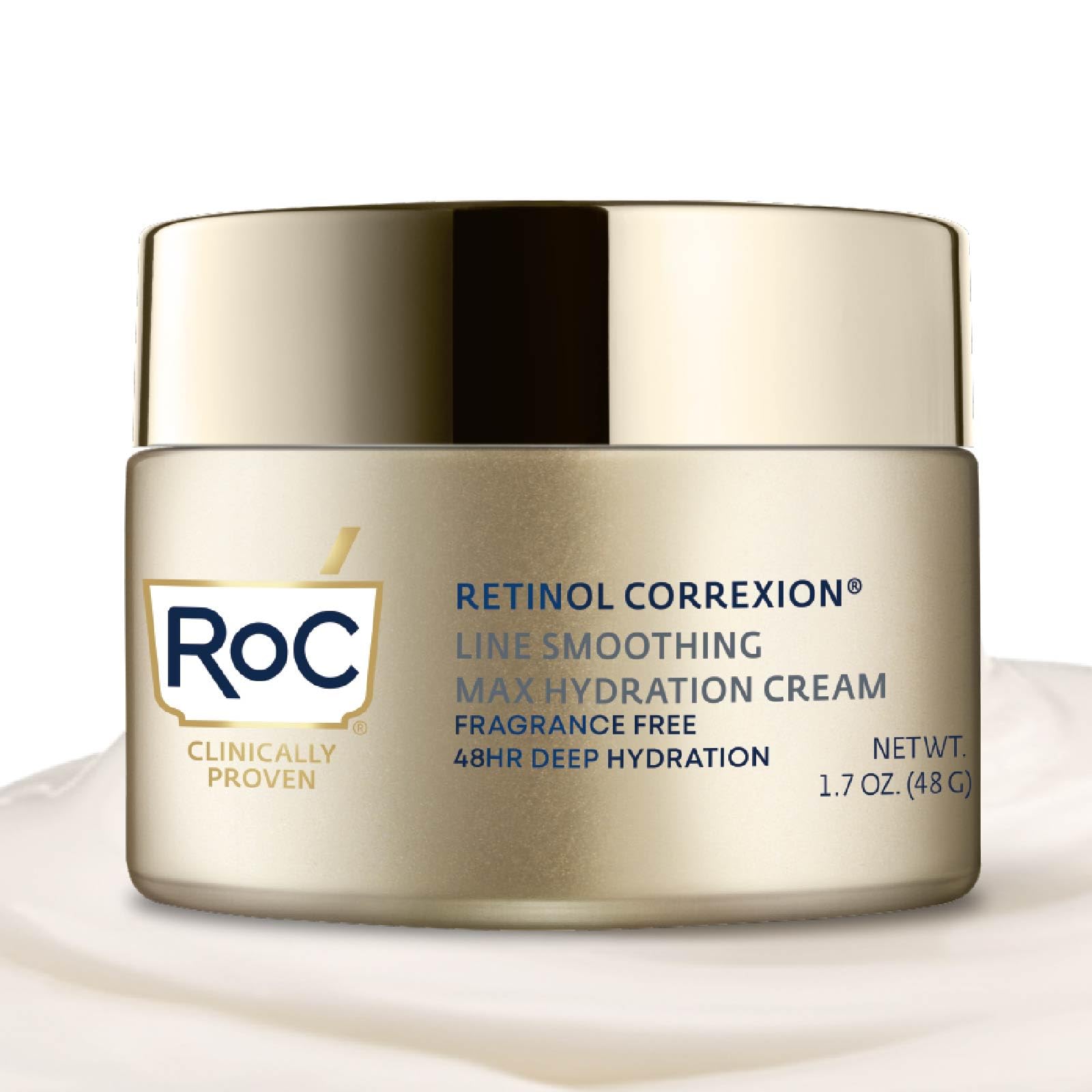 RoC Retinol Correxion Max Hydration Anti-Aging Daily Face Moisturizer with Hyaluronic Acid, Fragrance-Free, Oil Free Skin Care, 1.7 Ounces (Packaging May Vary)