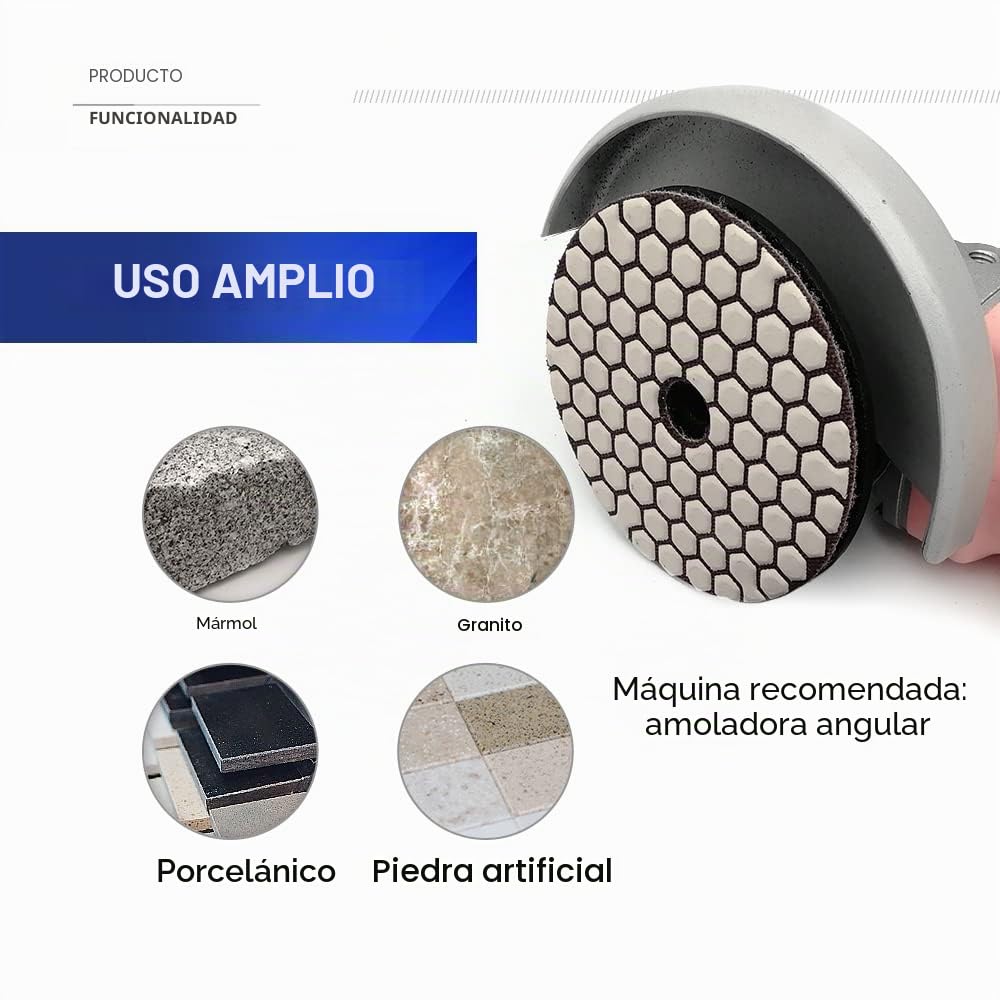 SHDIATOOL Diamante Almohadilla de Pulido 7 Piezas Grano 100 para Pulir en Seco Mármol Granito Piedra Cerámica Dia 100mm/4 Pulgadas