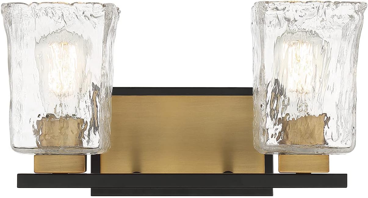 Savoy House 8-1720-3-143 Sidney Traditional Clear Water Piastra Glass Bathroom Vanity, 3-Light 180 Total Watts, 8" H x 23" W, Matte Black & Warm Brass