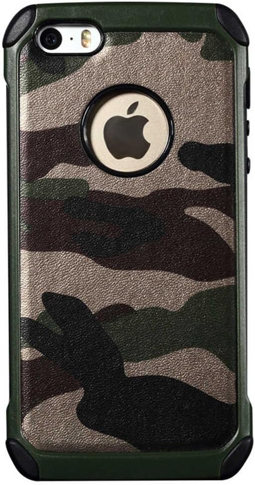 Casbay Apple iPhone 5/5s/SE Phone Case High Impact Shockproof Dropproof Defender Armor Plastic and Leather TPU Hybrid Rugged Defender Armor Camouflage Case for Apple iPhone 5/5s/SE - Green