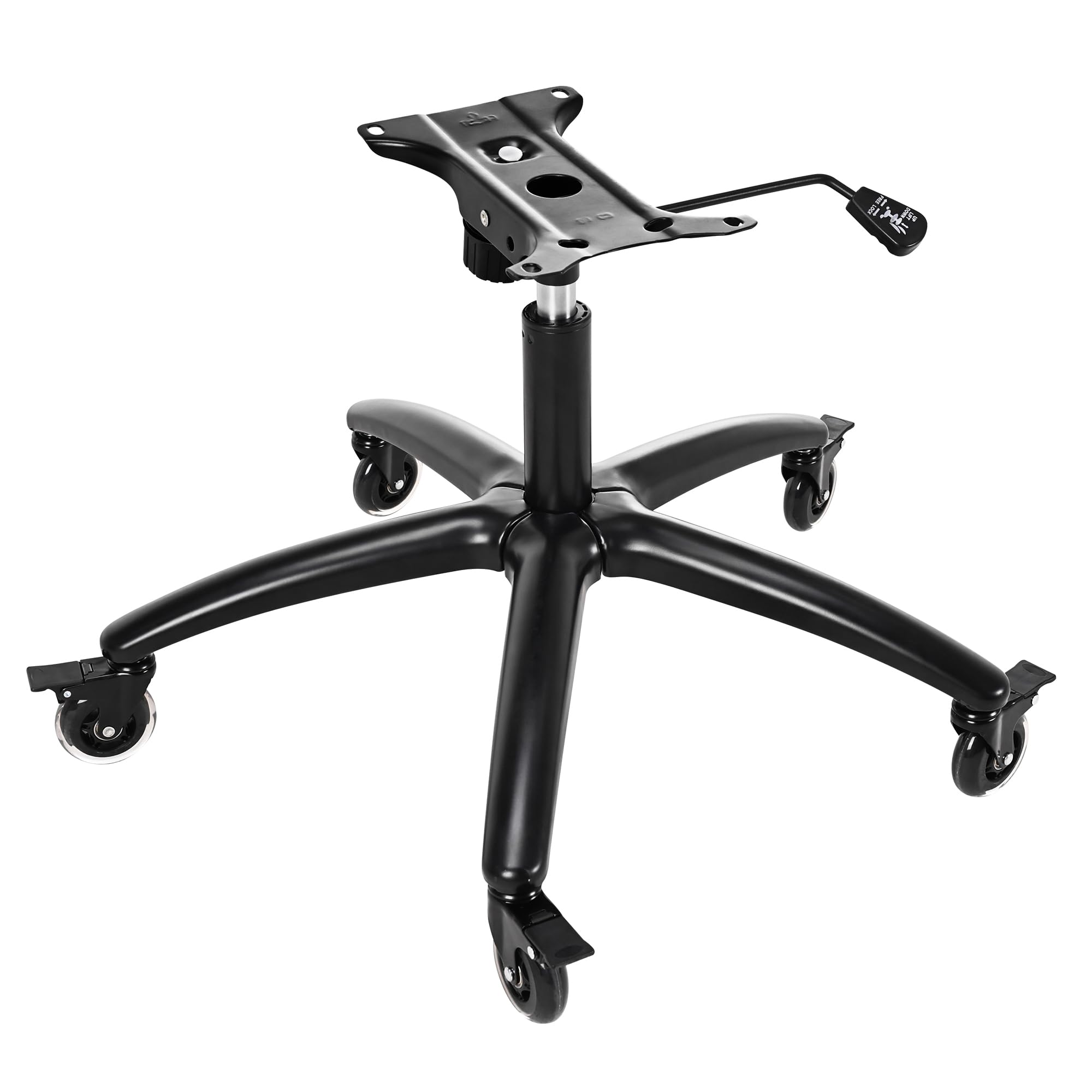 Juego de silla de juegos de oficina de 28 pulgadas, pieza de repuesto de base de metal, patas anchas de silla con cilindro de soporte de placa inferior, 5 ruedas con freno