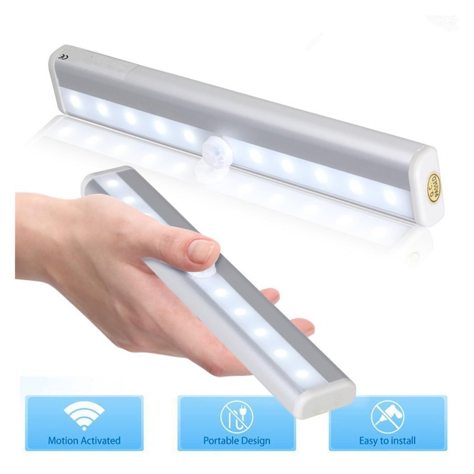 3PCS LED Licht Aluminium Abdeckung Motion Sensor Nachtlicht Bar Küche Schrank Lichter Batterie Betrieben Beleuchtung For Treppen Bewegungsmelder(White)